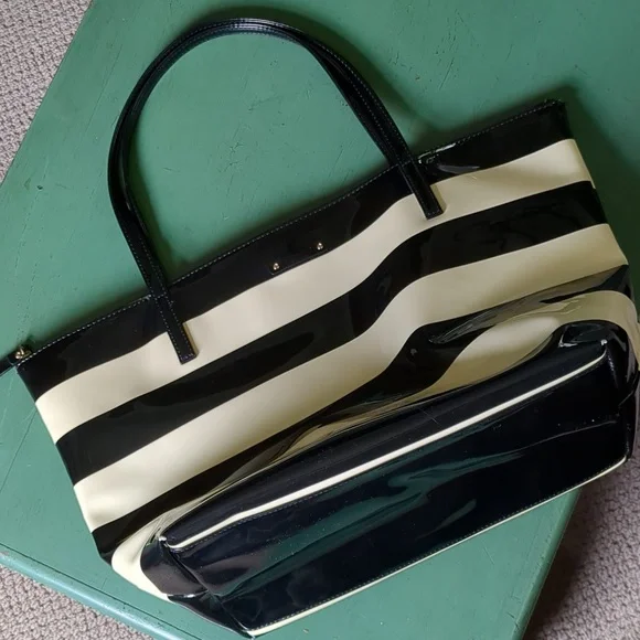 KATE SPADE BLACK & BEIGE PATENT LEATHER BAG - Picture 13 of 16